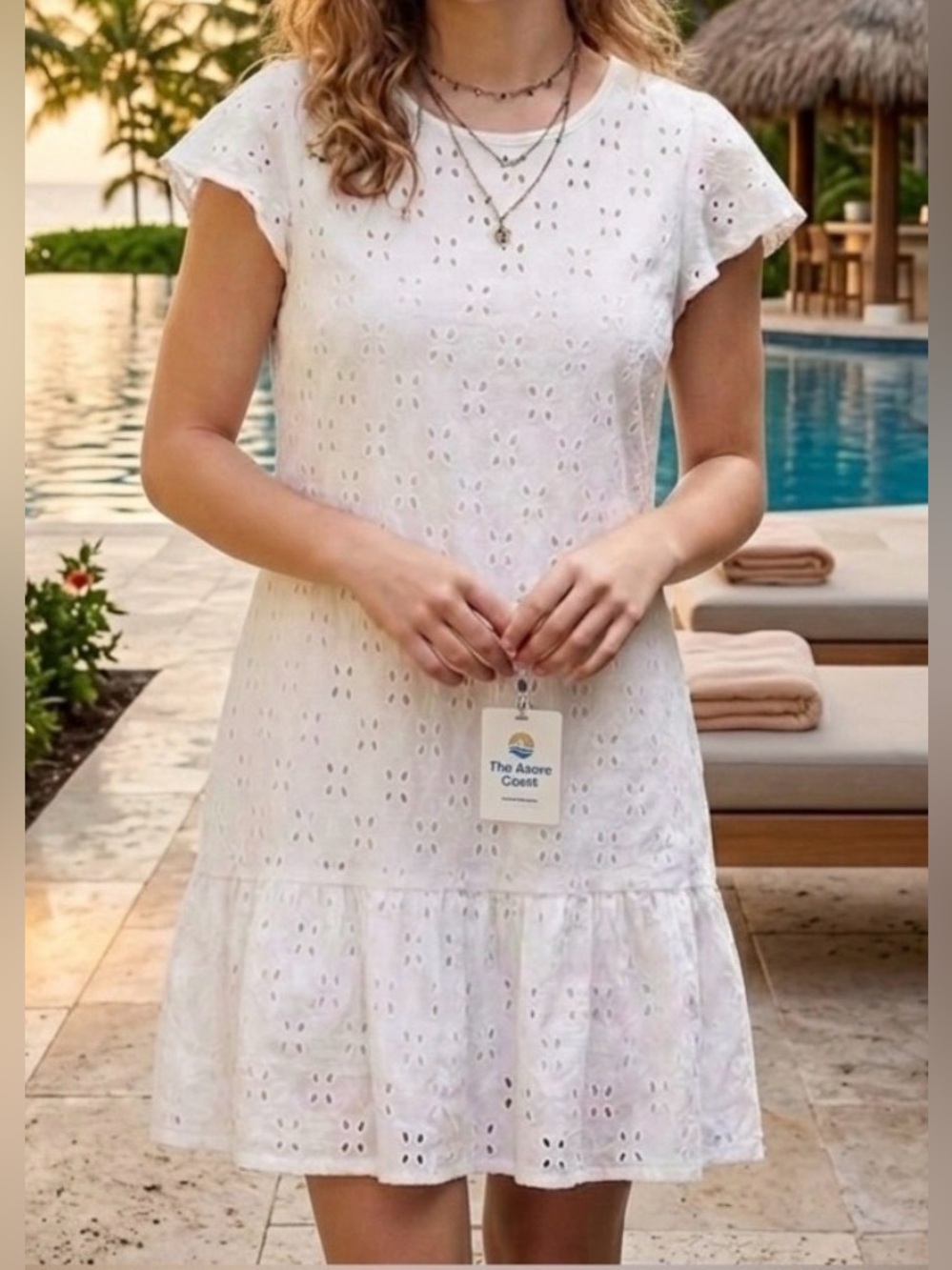NWT Dress White Eyelet Olivia Rae Summer Stretch T Knit Swim Cover SZ S
